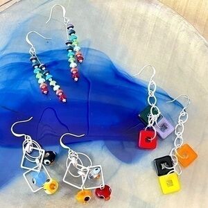 $49 SALE Bundle of 3 Pairs Handmade Earrings 2.25” Colorful Y2K 90s 80s Daily